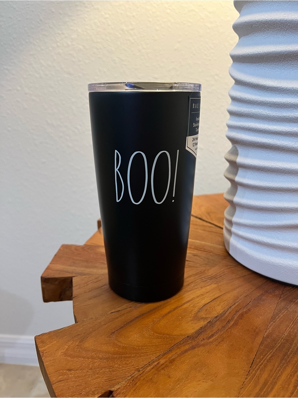 Rae Dunn Black BOO! Insulated Travel Tumbler with Clear Lid